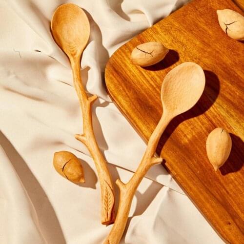 Stirring Spoon Portable Creative Exquisite Eating Soup Scoop Mixing Stirring Wooden Spoon for Kitchen