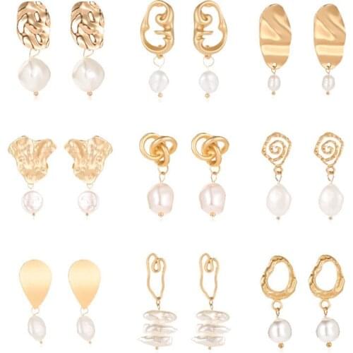 Fashion Bohemian Gold stud earrings Geometric irregular circle square pearl Pendant Charms for women Ear Jewelry Gifts