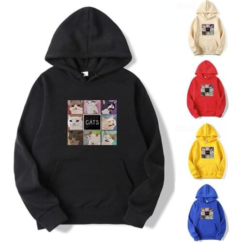 Fashion Women Hoodies Harajuku Casual Pullover Hooded Cute Cat Print Hooded Men Trend Street Sweatshirt Female Tops Clothes