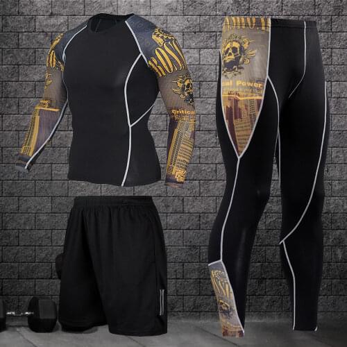 Mens sportswear compression quick-drying gym tights clothing sportswear jogging suit sports running sportswear S-3XL