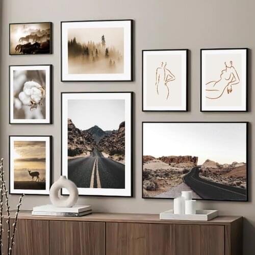 Wall Art Canvas Painting High Way Elphant Deer Horse Cotton Line Body Nordic Posters And Prints Wall Pictures For Living Room