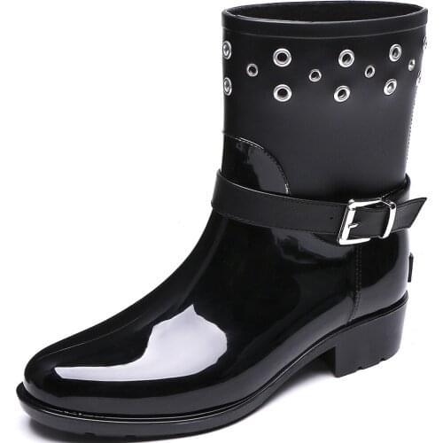 208-558 TONGPU New Design Womens Half Boots Matte and Glossy Finishing Ladys Waterproof Rain Boots