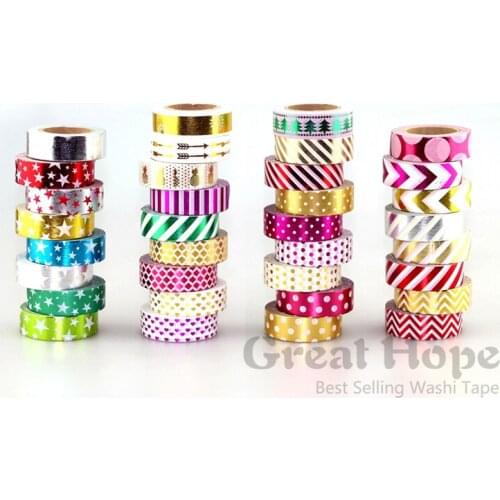 NEW 6X 15mm*10m Gold Foil Gilded Paper Tape send by random DIY Sticker Decorative Masking Japanese Washi Tape Rice Paper Lot 10m