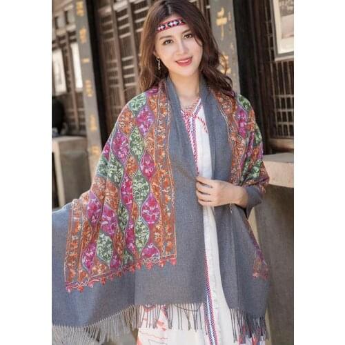 Oversize Women New Black Embroider Flower Pashmina Cashmere Scarf Winter Warm Fine Tassels Scarf Shawl Fashion Shawl Scarves