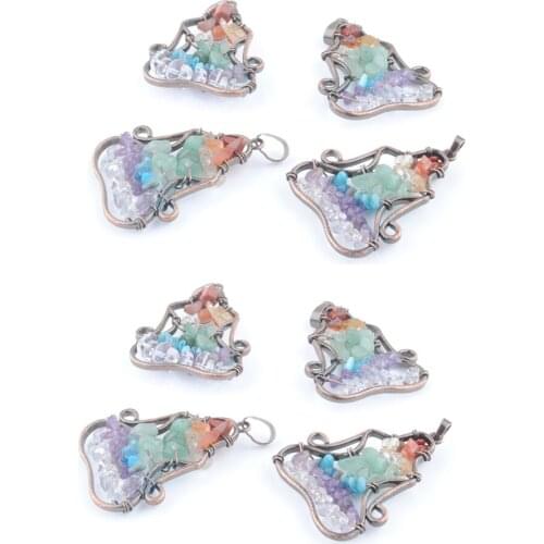 Wholesale 8Pcs Tree of Life Pendant Stone Chip Beads 7 Chakra Reiki Yoga Meditation Jewelry Vintage Copper Winding Around TN3774