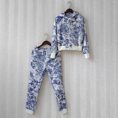 Autumn Womens sweat suit High quality Animal print hooded jackets+causal pants 2piece set C933