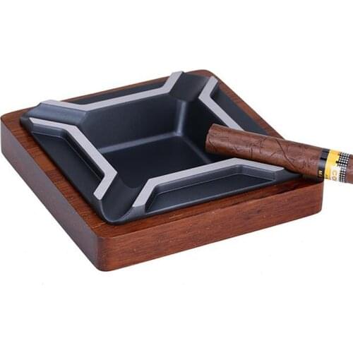 JIFENG Portable Cigar Ashtray Square Zinc Alloy&Chicken-Wingwood Cigar Ashtray Deliacte With 4 Cigars Holder Ash Slot New