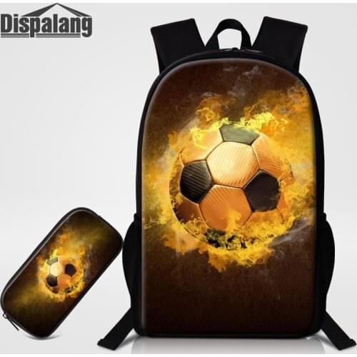 Dispalang Backpack Pencil Case 2 PCS/Set Personalized Footballs Schoolbags For Elementary Students Soccers Children Travel Bags