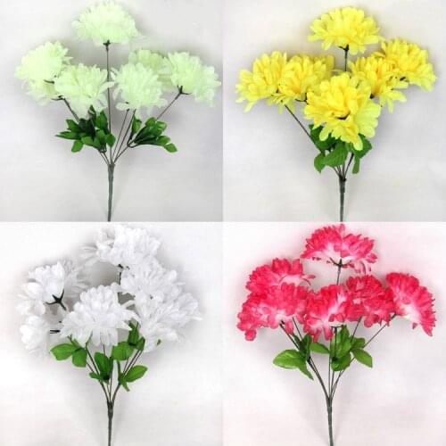 Hot sale 2 bunch (7 head/bunch) silk Flower Chrysanthemum Christmas Decoration Flowers Family Decorative Fake Flowers