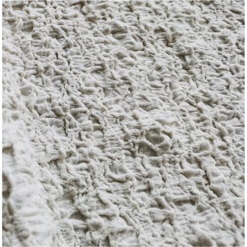 Width 48'' Apricot Simple Embroidery Pleated Fluffy Cotton Linen Fabric By The Half Yard For Jacket Skirt Material