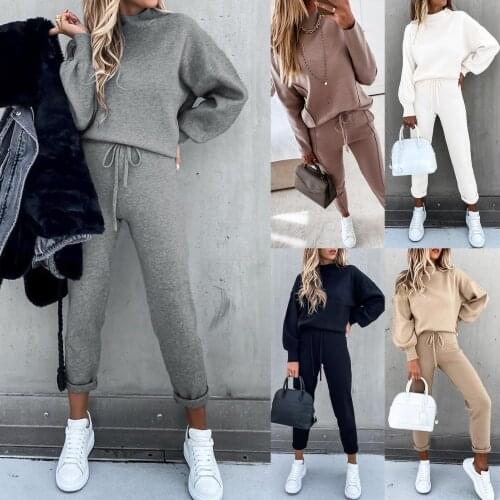 Fashion Tracksuit 2 Piece Set Autumn Winter Pullover Hoodie + Long Pants Sports Suit Female Sweatshirt Sportswear Suit For Woman