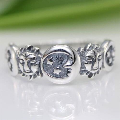 Creative Simple Silver Colour Sun Moon Ring Bohemian Womens Retro Ring Wedding Jewelry Girl Accessory Party Gift