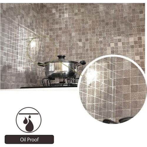 45x200cm Waterproof Mosaic Aluminum Foil Self-adhensive Anti Oil Kitchen Wallpaper Heat Resistance DIY Wall Sticker