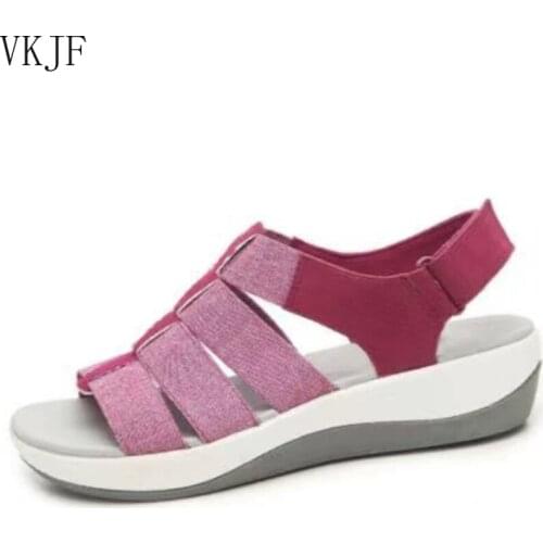 Womens Sneakers Solid Color Out Hook&loop Wedge Ladies Shoes 2021 Summer Fashion Casual Comfortable Female Footwear