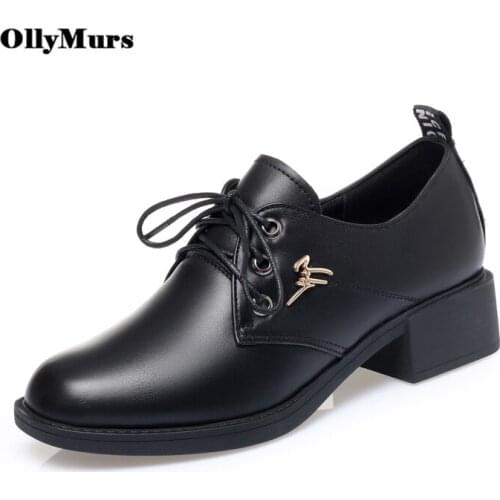 OllyMurs Retro Women Shoes Platform Shoes for Women 2020 Rubber Sole High Heels Genuine leather Large Size Office Womans Shoe