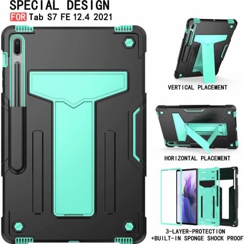 Hard Shockproof Tablet Cover For Samsung Galaxy Tab S7FE S7 FE 12.4" 2021 T730 SM-T735 T736B Silicone PC Stand Case Coque
