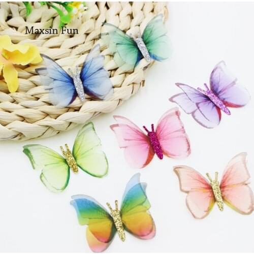 10PCS Multicolor Organza Butterfly Lace Patch Double Layer Embroidered Applique DIY Wedding Hairpin Clothing Accessories R065
