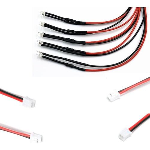 10Pcs 2V 3V 5V 6V 9V 12V Flat Head Clear 3mm Pre-wired LED With 20cm Red&Black Wire And PH2.0 Plug, White Red Blue Green Yellow