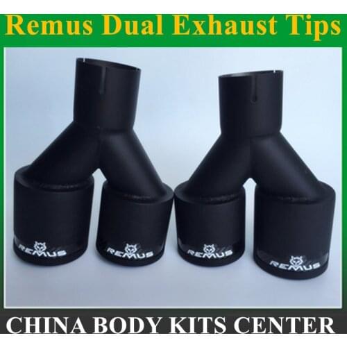 2PCS Dual Remus carbon fiber + Stainless Steel exhaust tip exhaust pipe muffler Matt Black Exhaust Tip