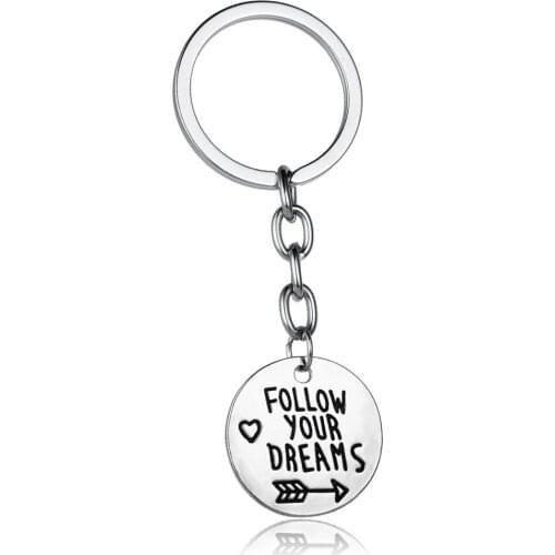 36PC Inspirational Keychain Follow Your Dreams Arrow Round Pendant Key Chain Graduation Keyring Women Men Best Friends Gifts Hot