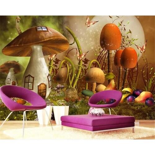 Beibehang Custom Children Room Wall 3d Wallpaper Fairytale world mushroom house childrens room TV Background Wall 3d wallpaper