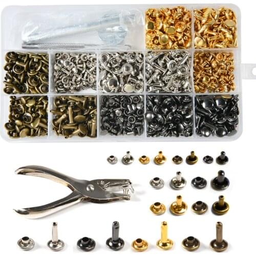 480 Pcs Metal Double Cap Rivets Studs Rivet for DIY Leather Craft Bag Belt Clothing Garment Shoes Pet Collar Fixing Tools