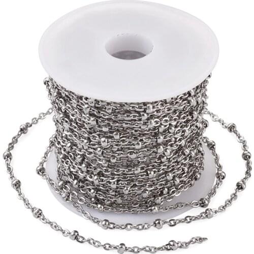 5m/roll 304 Stainless Steel Cable Chains Satellite Chains Soldered Rondelle Beads for Jewelry Making DIY Bracelet Necklace