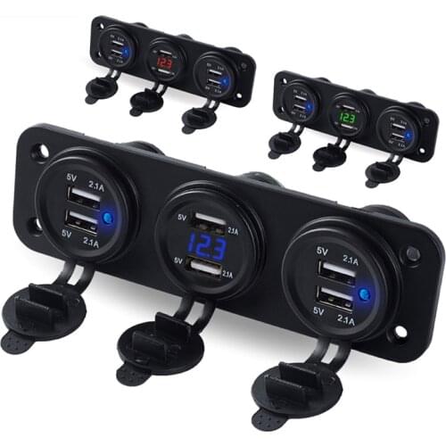 6 USB Socket Car Charger Adapter 2.1A&2.1A LED Voltmeter Outlet for Marine Car Boat Trailer Motorhome Motorcycle Waterproof