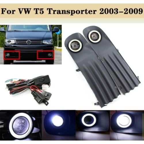 Car Fog Lights Lamps Angel Eye Grilles Harness For Vw Transporter T5 2003-2009