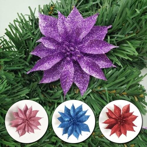 10cm Glitter Artificial Flowers Merry Christmas Ornaments Christmas Tree Decorations For Home New Year Wedding Party Decor