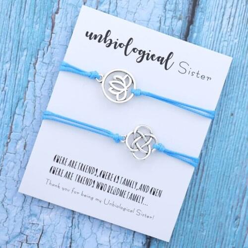 2PCS/SET Unbiological Sister Best Friend Bracelets Lotus Bracelet Boho Lotus Knot Rope Chain Bracelet Set Women Gift