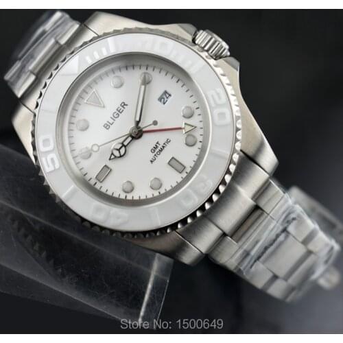 BLIGER Bliger watch 43mm Big White Sterile dial red GMT hand Ceramic Bezel Automatic movement Mens watch
