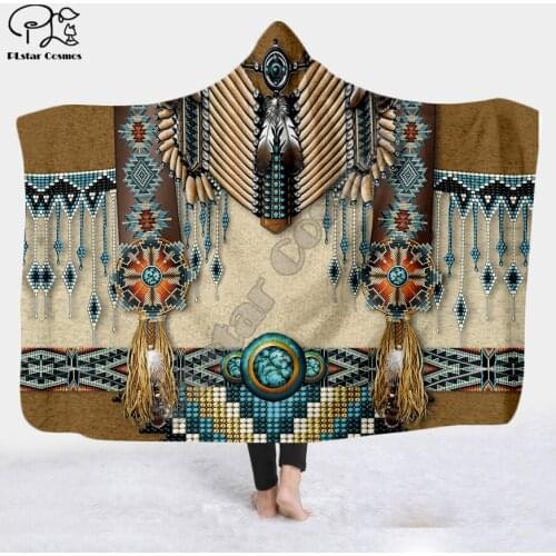 Black Native Indian Lakota Skull buffalo soldier Hooded Blanket 3D full print Wearable Blanket Adults Kids style-2