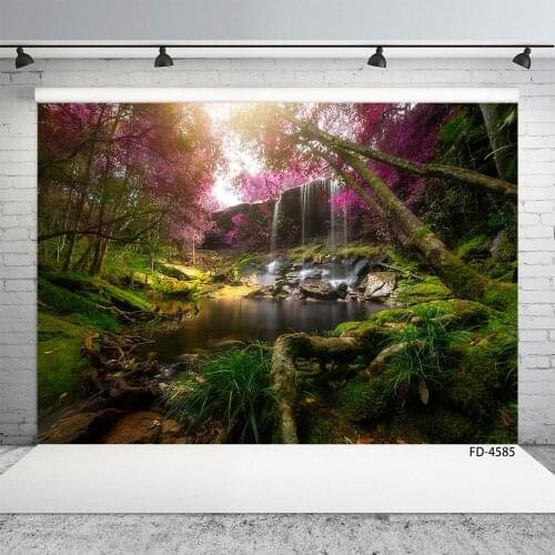 Waterfall Jungle Trees Photo Background Vinyl Cloth Photography Backdrops for Children Baby Portrait Scenic Photoshoot Props