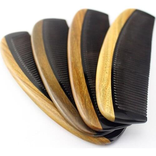 High Quality Authentic Natural OX Horn Green Sandalwood Wooden Sessile Combs Hair Style Tool Wholesale Custom Logo