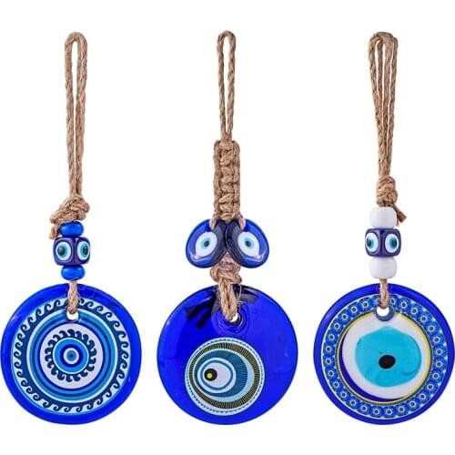 H&D Glass Turkish Blue Evil Eye Pendant Lucky Amulet for Wall Hanging Talisman Boho Home Office Decor Protection Gift Car Charms