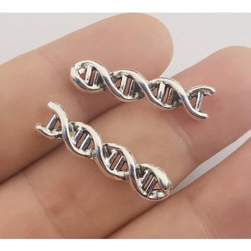 JINDINSP 10pcs Charms Deoxyribonucleic Acid DNA 28x7mm Antique Silver Color Pendant Making DIY Handmade Finding Jewelry