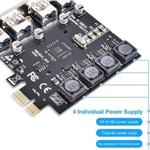 Self Powered PCIE USB 3.0 Card 4 Ports PCI Expree to USB Expansion Card Super Speed 5Gbps PCI-e USB3 Hub Controller Adapter