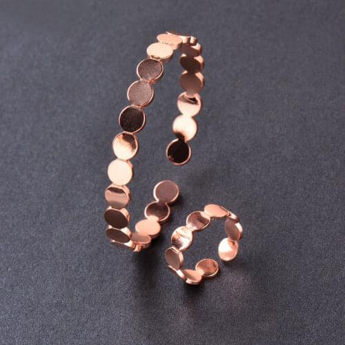 KIOOZOL Punk Style Rose Gold Silver Color Metal Ring and Bracelet For Women Fashion Jewelry Set 073 KO2
