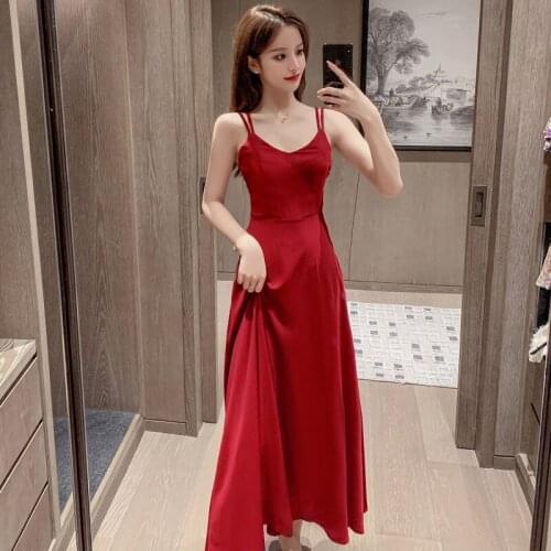 Red Sling Dress Women Summer Backless Beautiful Back Beach Holiday Dress Fashion Split Sling Dress Lady Club Party Evening Dress