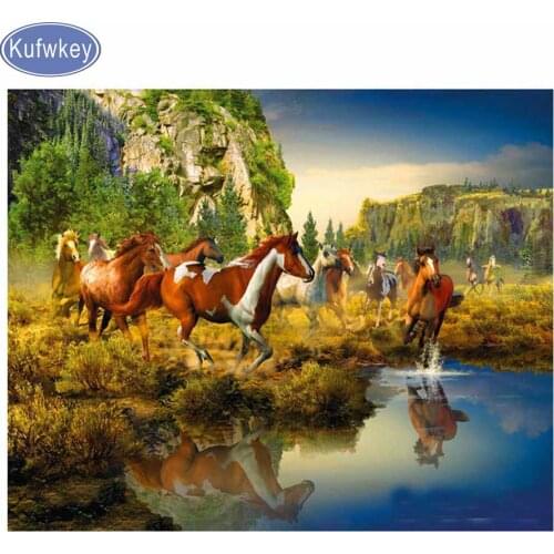Kufwkey Horse Diamond Painting full round mosaic diamond picture 3d Cross Stitch diamond embroidery landscapes for office decor