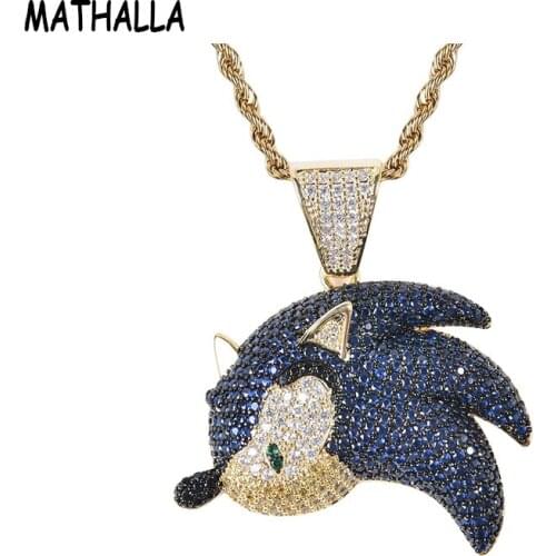MATHALLA Fashion Flying Fish Fairy Pendant Necklace with Rope and 3mm Tennis Chain Ice Crystal Cubic Zircon Bling Hiphop Jewelry