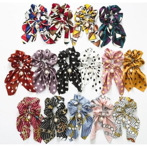 Fashion summer Ponytail Scarf Elastic Hair Rope for Women Hair Bow Ties Scrunchies Hair Bands Flower Print Ribbon Hairbands