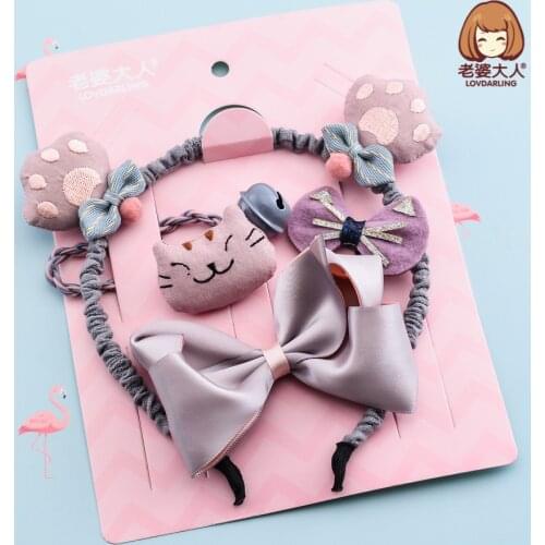 Lovdarling Korean Cloth Art Kitty Cat Theme Hair Accessories Set Big Flower Hot Hairpin Hair Band