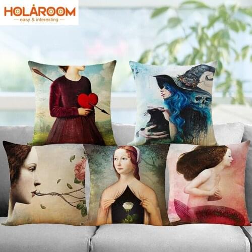 Girls Printing Cushion Cover 12 Pattern Colorful Cotton Linen Throw PillowCase Cafe Home Office sofa car Decor Pillows cover