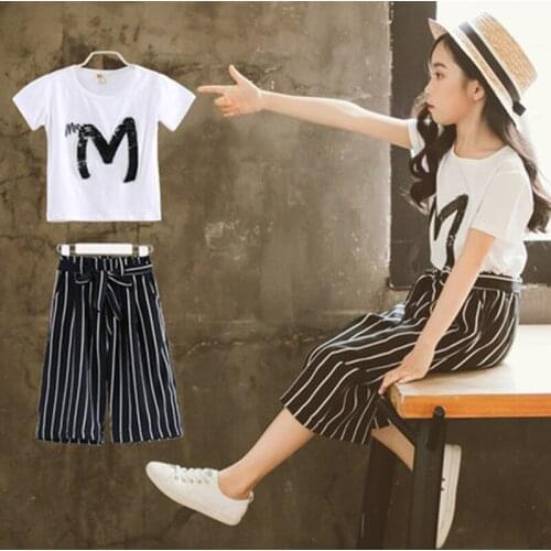 Summer New Girls Clothing Sets Children Short Sleeve Sequin Letter T-shirt and Pants Suit Kids Outwear Baby Girls Clothes