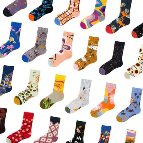Creative New 1 Pair/Pack Funny Women Socks Cotton Crew Socks Woman Streetwear Skateboard Street Gothic Art Style Plant Flowers