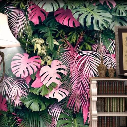 Beibehang papel de parede quarto Pink green tropical rainforest plant wall custom large mural green wallpaper papier peint