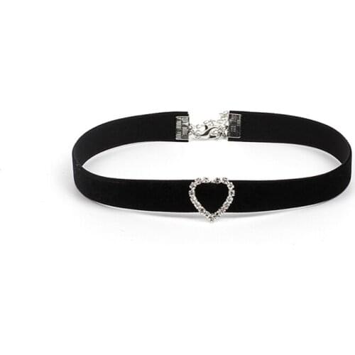 Women Trendy Design Charming Velvet Choker Necklace Heart Square Round Rhinestone Velvet Ribbon Choker