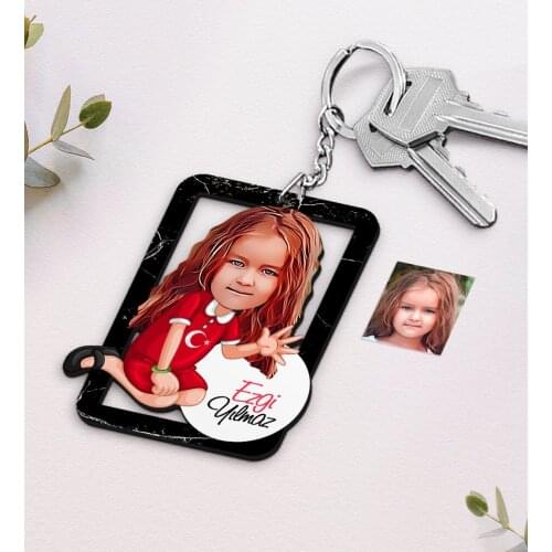 Personalized Female Child Caricature Of Wood Anahtarlık-2